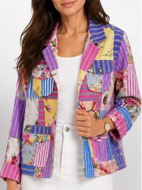 Vintage BFA Classics Patchwork Floral Stripe Jacket Cotton Medium